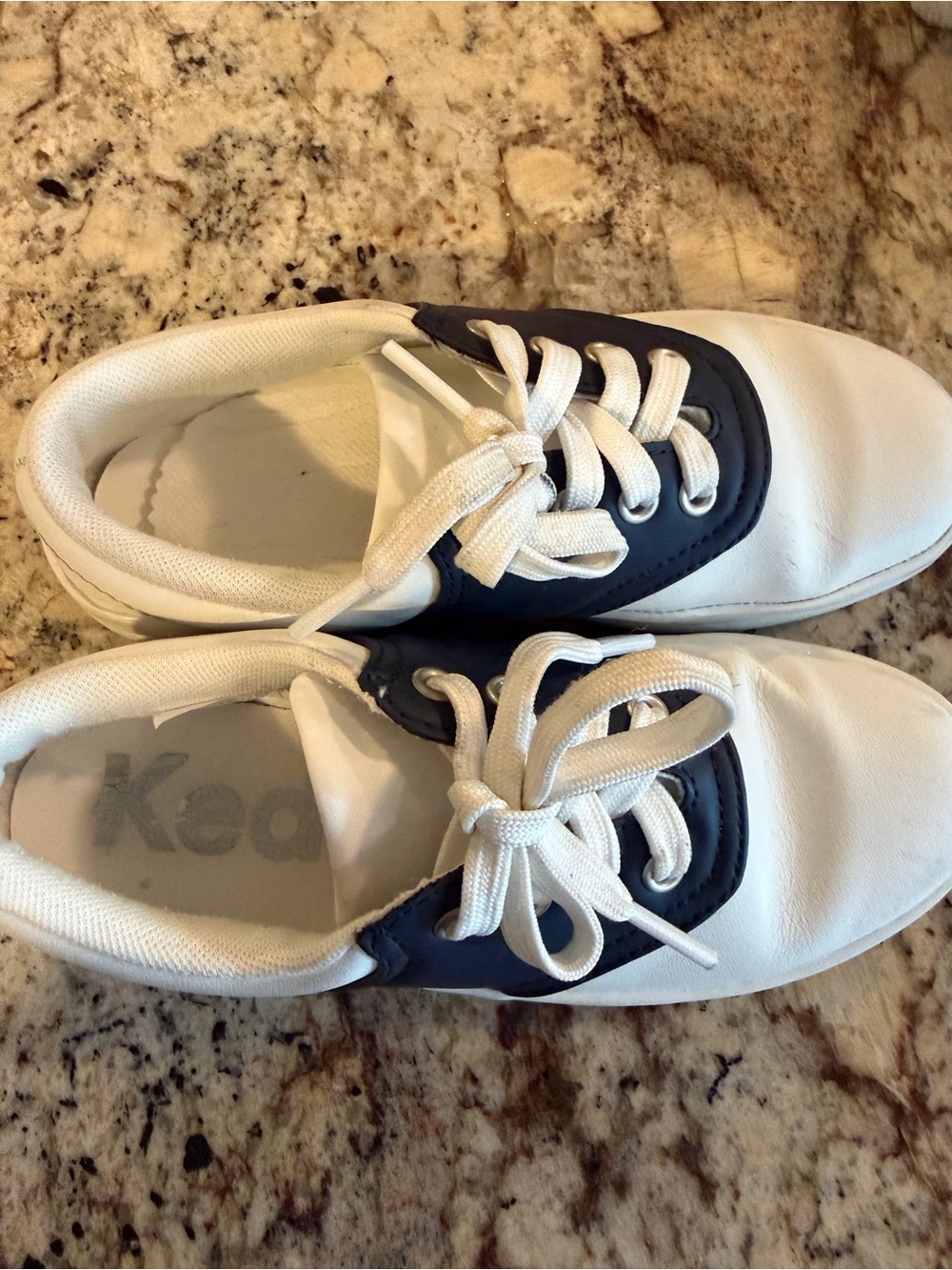 Keds Kids Lace-Up Sneakers in White and Navy Eyelet